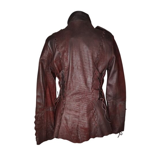 Tribe America Size 8 Geronimo Cognac Leather Jacket Cinched Back, Zip, Steampunk - Picture 8 of 10